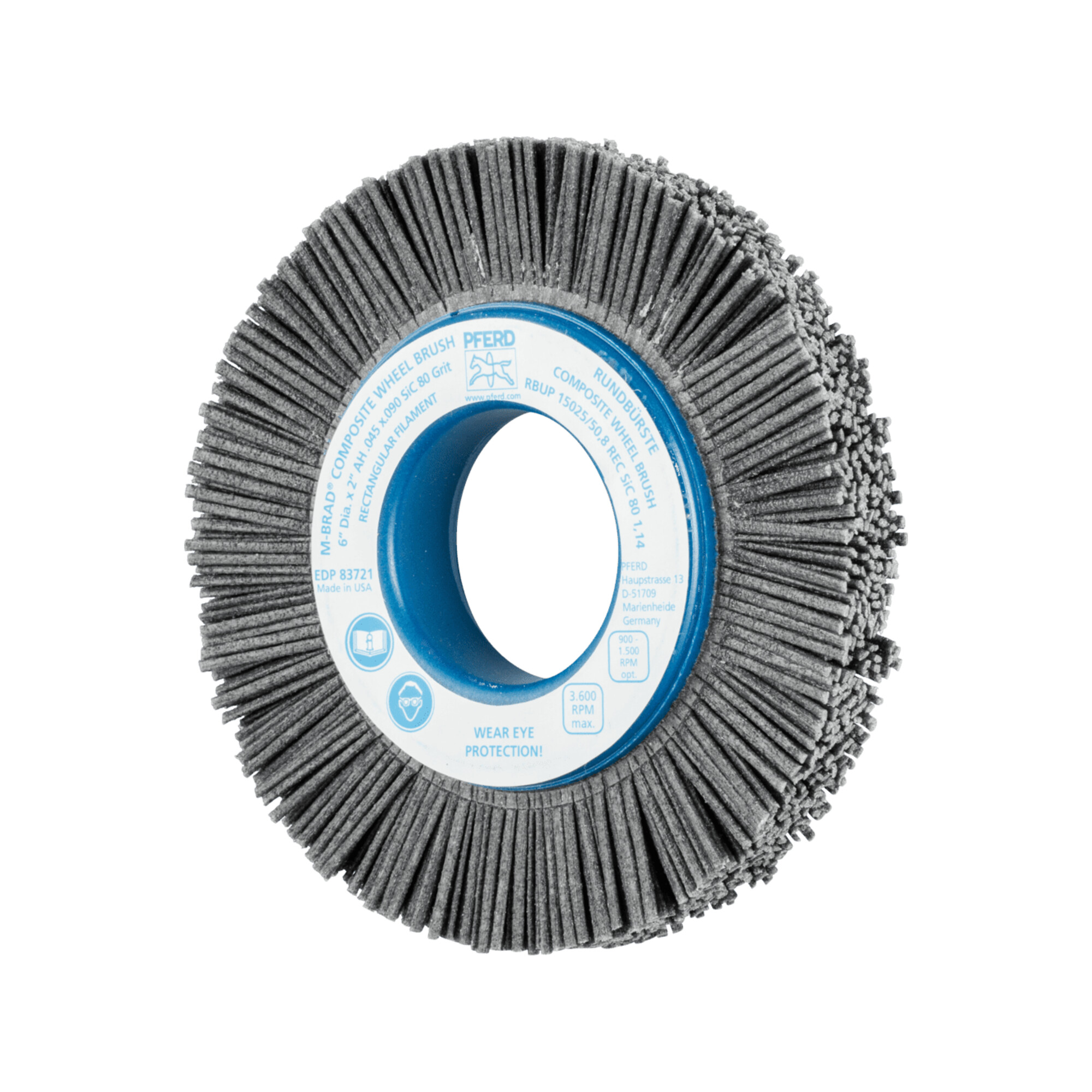 PFERD TOOLS COMPOSITE Rundbürste RBUP Ø 150x25x50,8 mm Bohrung SiC-Filament-Ø 1,14 mm Korn 80 stationär
