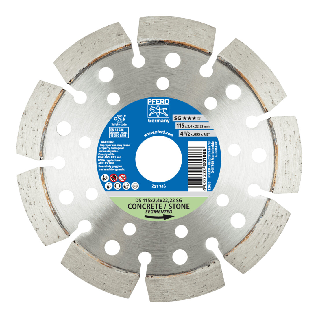 PFERD TOOLS Diamant-Trennscheibe DS 115x2,4x22,23 mm SG für schnelles Trennen von Stein und Beton