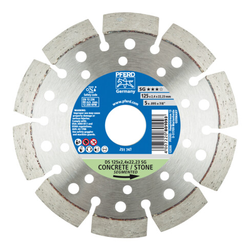 PFERD TOOLS Diamant-Trennscheibe DS 125x2,4x22,23 mm SG für schnelles Trennen von Stein und Beton
