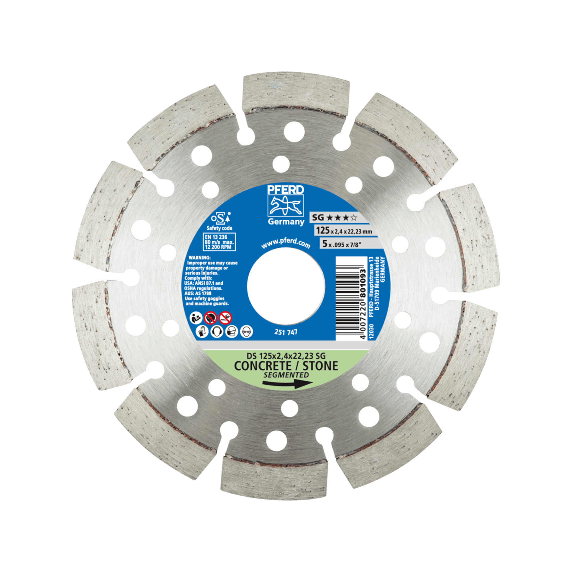 PFERD TOOLS Diamant-Trennscheibe DS 125x2,4x22,23 mm SG für schnelles Trennen von Stein und Beton