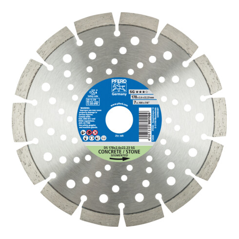 PFERD TOOLS Diamant-Trennscheibe DS 178x2,6x22,23 mm SG für schnelles Trennen von Stein und Beton