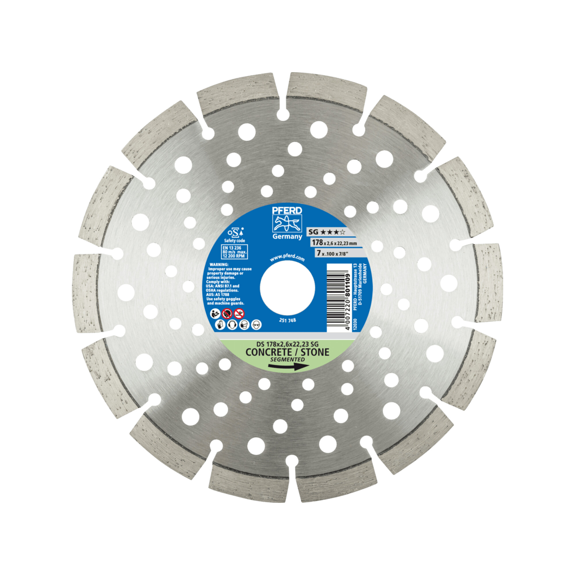 PFERD TOOLS Diamant-Trennscheibe DS 178x2,6x22,23 mm SG für schnelles Trennen von Stein und Beton