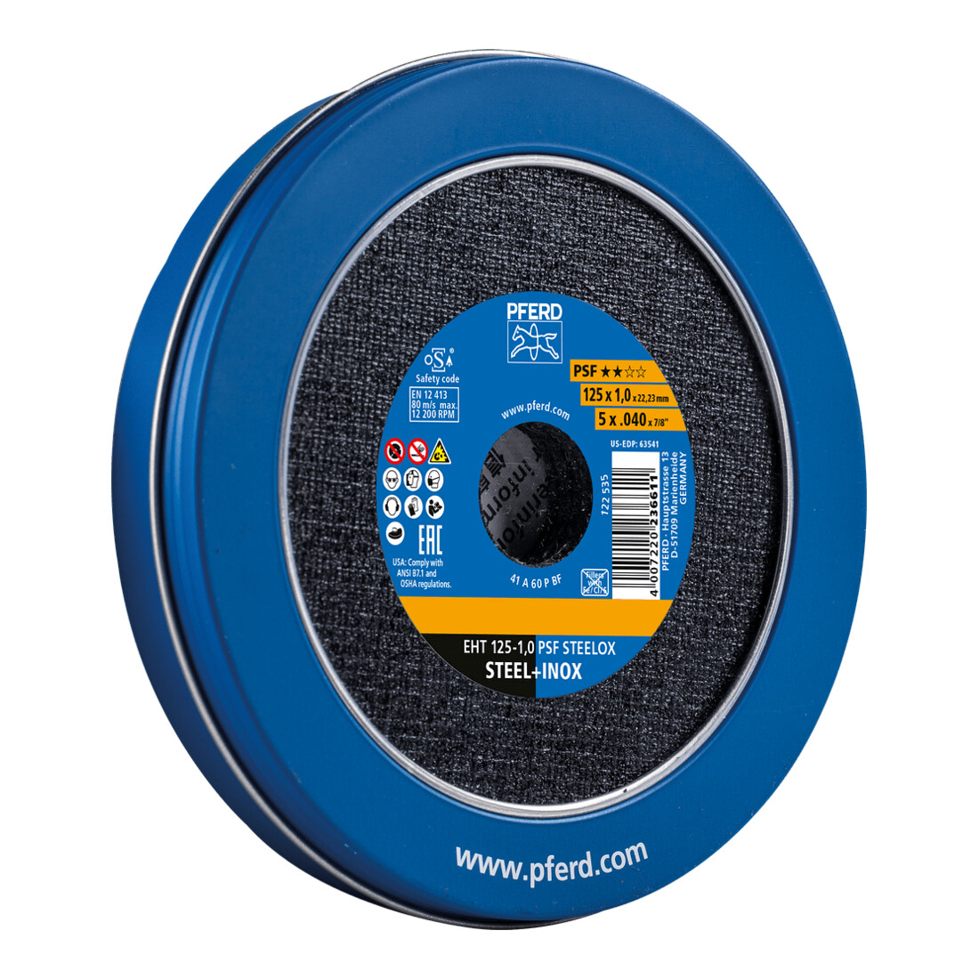 PFERD TOOLS Disque à tronçonner EHT 125-1,0 PSF STEELOX TIN 10