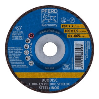 PFERD TOOLS DUODISC Trenn-/Schleif. E 100x1,9x16 mm gekr. Uni.-Linie PSF DUO STEELOX f. Stahl/Edelstahl