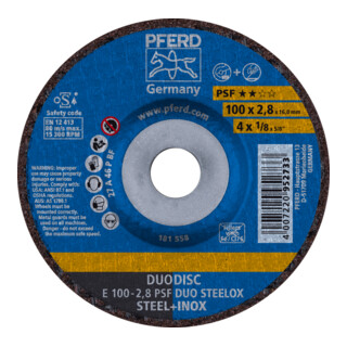 PFERD TOOLS DUODISC Trenn-/Schleif. E 100x2,8x16 mm gekr. Uni.-Linie PSF DUO STEELOX f. Stahl/Edelstahl