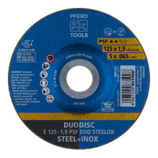 PFERD TOOLS DUODISC Trenn-/Schleif. E 125x1, gekr. Uni.-Linie PSF DUO STEELOX f. Stahl/VA
