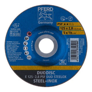 PFERD TOOLS DUODISC Trenn-/Schleif. E 125x2,8x22,23 mm gekr. Uni.-Linie PSF DUO STEELOX f. Stahl/VA
