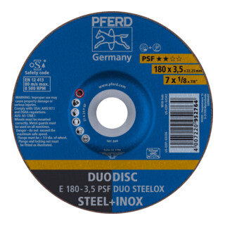 PFERD TOOLS DUODISC Trenn-/Schleif. E 180x3,5x22,23 mm gekr. Uni.-Linie PSF DUO STEELOX f. Stahl/VA