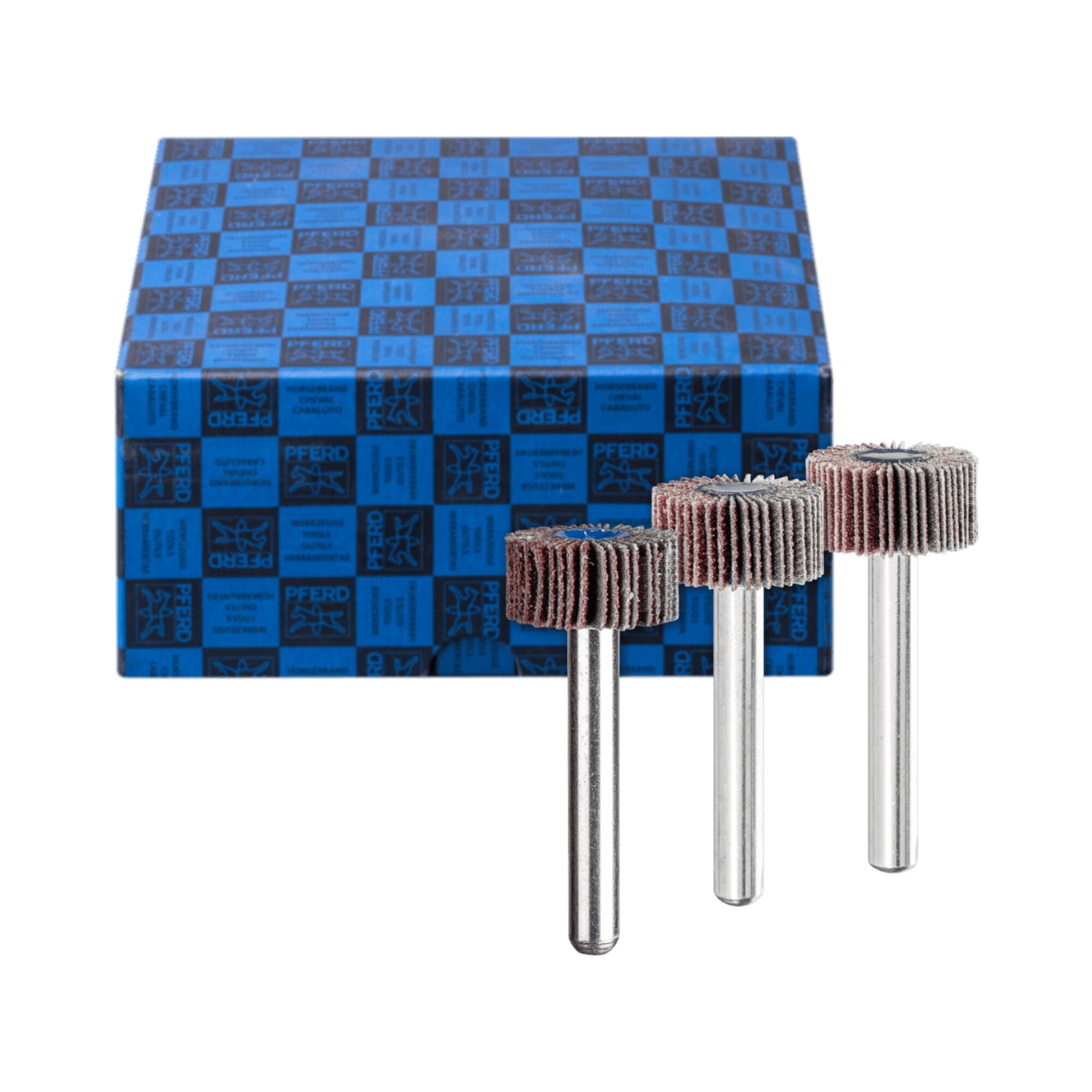 PFERD TOOLS Fächerschleifer-Set 3-tlg. Korund Ø 20x10mm Schaft-Ø 6 mm A60, 80,120 für Feinschliff und Finish