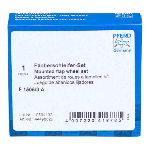 PFERD TOOLS Fächerschleifer-Set Korund Ø15x5mm Schaft-Ø3mm A 80,120 und 180 für Feinschliff& Finish