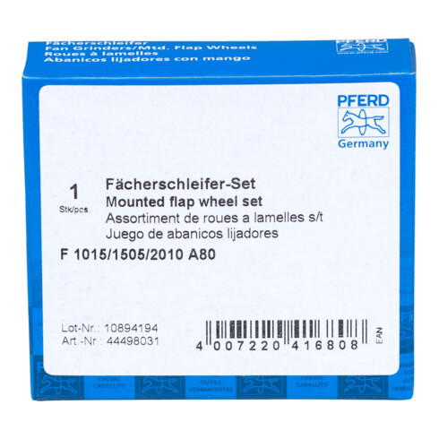 PFERD TOOLS Fächerschleifer-Set Korund A 80 Ø10x15mm, Ø15x5mm und Ø20x10mm Schaft-Ø3mm für Feinschliff& Finish