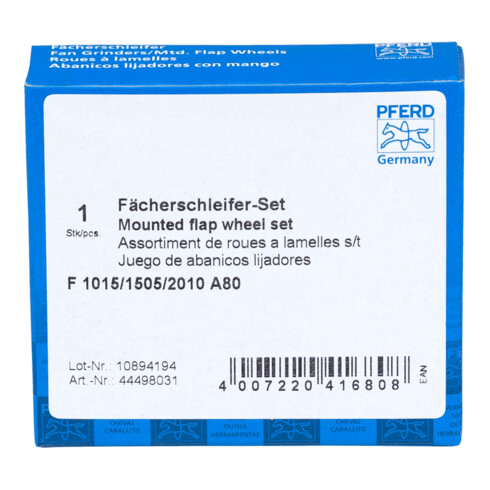 PFERD TOOLS Fächerschleifer-Set Korund A 80 Ø10x15mm, Ø15x5mm und Ø20x10mm Schaft-Ø3mm für Feinschliff& Finish