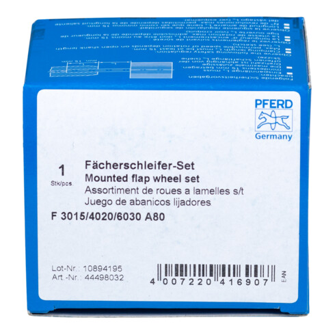 PFERD TOOLS Fächerschleifer-Set Korund A 80 Ø30x15mm, Ø40x20mm und Ø60x30mm Schaft-Ø6mm für Feinschliff& Finish