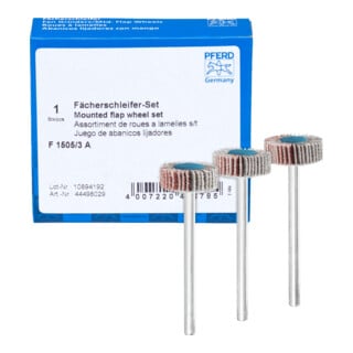 PFERD TOOLS Fächerschleifer-Set Korund Ø15x5mm Schaft-Ø3mm A 80,120 und 180 für Feinschliff& Finish
