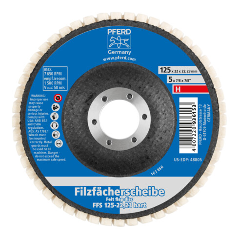 PFERD TOOLS harte Filzfächerscheibe FFS Ø 125 mm Bohrung 22,23 mm für Polierarbeiten mit Winkelschleifer