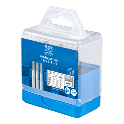 PFERD TOOLS Hartmetall Frässtift Set 1505 Zahnung 3 PLUS 3-tlg. Ø 6mm Schaft-Ø 6mm universal mittel kreuzverzahnt