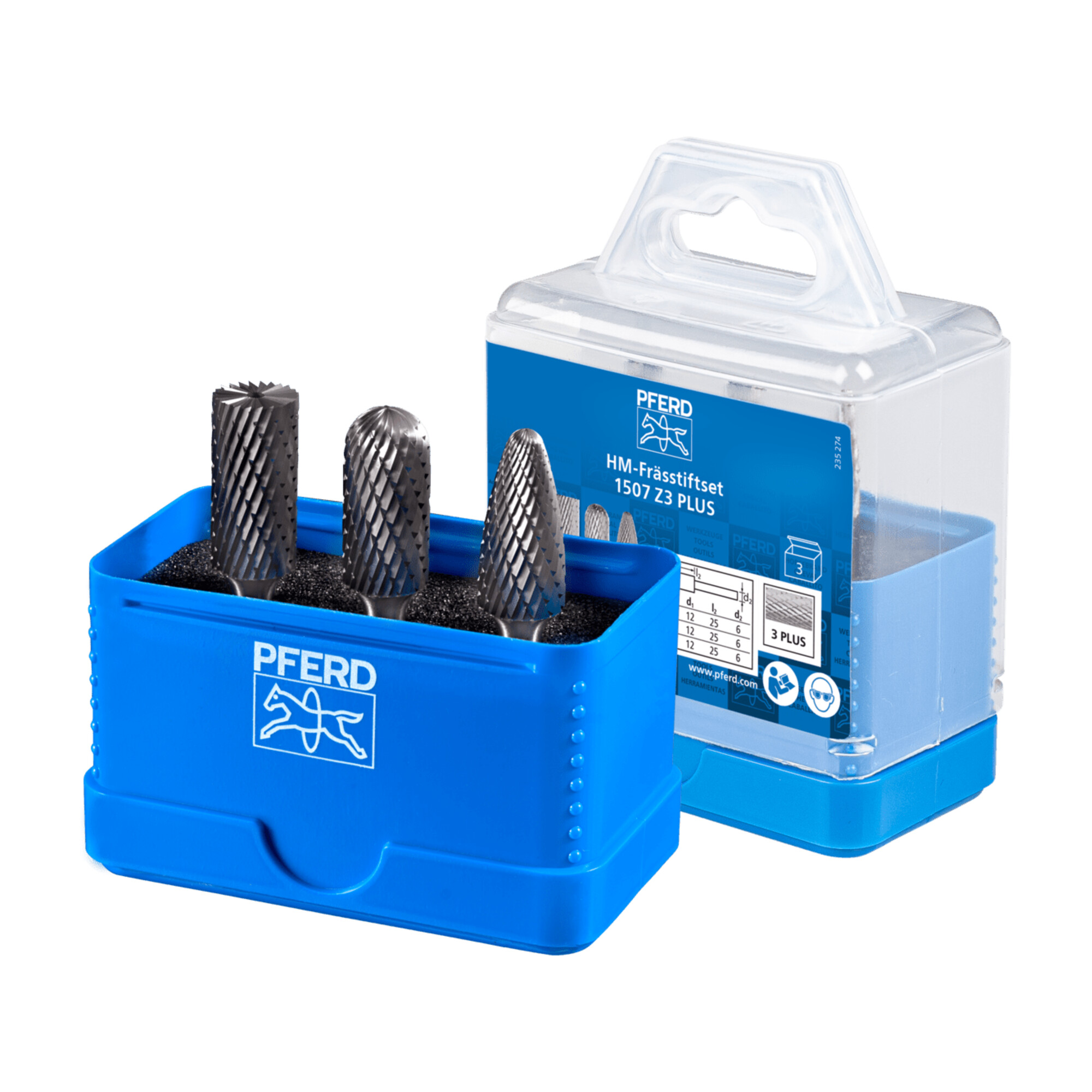 PFERD TOOLS Hartmetall Frässtift Set 1507 Zahnung 3 PLUS 3-tlg. Ø 12mm Schaft-Ø 6 mm universal mittel kreuzverzahnt