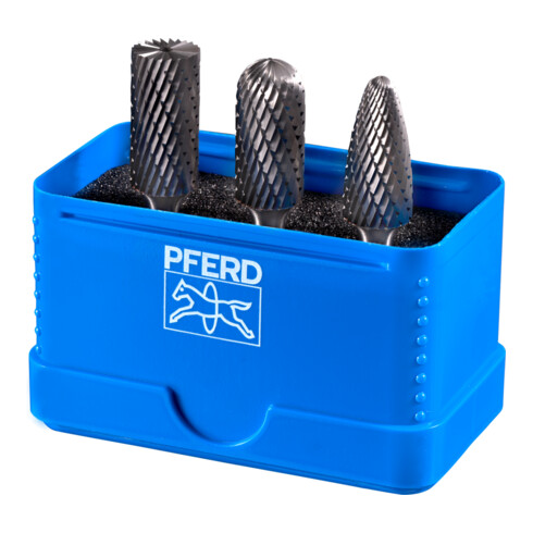 PFERD TOOLS Hartmetall Frässtift Set 1507 Zahnung 3 PLUS 3-tlg. Ø 12mm Schaft-Ø 6 mm universal mittel kreuzverzahnt