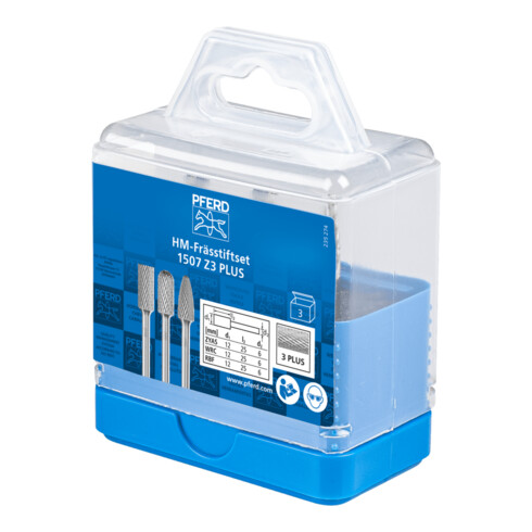 PFERD TOOLS Hartmetall Frässtift Set 1507 Zahnung 3 PLUS 3-tlg. Ø 12mm Schaft-Ø 6 mm universal mittel kreuzverzahnt