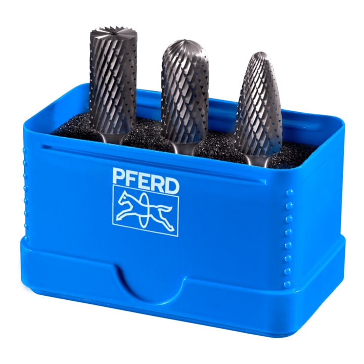 PFERD TOOLS Hartmetall Frässtift Set 1507 Zahnung 3 PLUS 3-tlg. Ø 12mm Schaft-Ø 6 mm universal mittel kreuzverzahnt