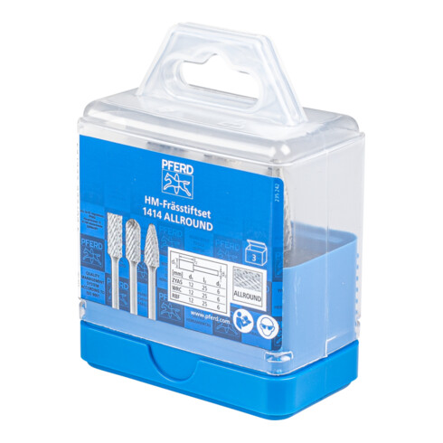 PFERD TOOLS Hartmetall Hochleistungsfrässtift Set 1414 ALLROUND 3-tlg. Ø 12mm Schaft-Ø 6mm universal grob