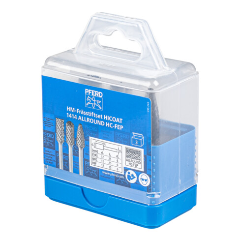 PFERD TOOLS Hartmetall Hochleistungsfrässtift Set 1414 ALLROUND HC-FEP 3-tlg. Schaft-Ø 6 mm universal grob
