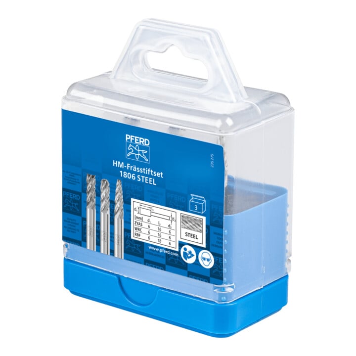 PFERD TOOLS Hartmetall Hochleistungsfrässtift Set 1806 STEEL 3-tlg. Ø 6mm Schaft-Ø 6 mm für Stahl