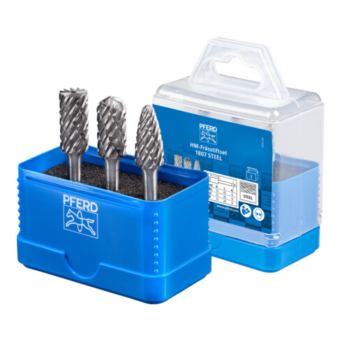 PFERD TOOLS Hartmetall Hochleistungsfrässtift Set 1807 STEEL 3-tlg. Ø 12mm Schaft-Ø 6 mm für Stahl