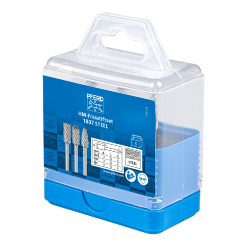 PFERD TOOLS Hartmetall Hochleistungsfrässtift Set 1807 STEEL 3-tlg. Ø 12mm Schaft-Ø 6 mm für Stahl