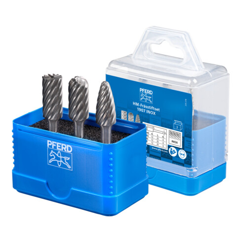 PFERD TOOLS Hartmetall Hochleistungsfrässtift Set 1907 INOX 3-tlg. Ø 12mm Schaft-Ø 6 mm für Edelstahl