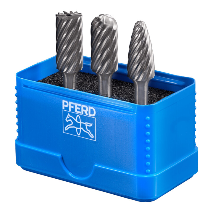PFERD TOOLS Hartmetall Hochleistungsfrässtift Set 1907 INOX 3-tlg. Ø 12mm Schaft-Ø 6 mm für Edelstahl