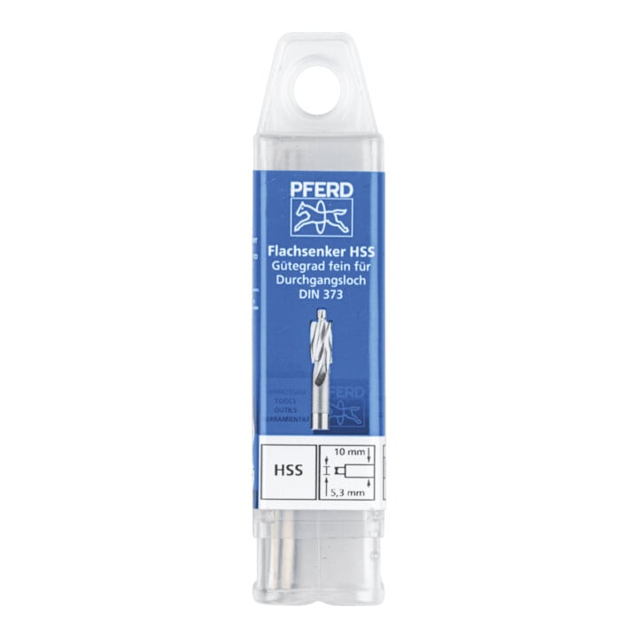 PFERD TOOLS HSS Flachsenker mit Führungszapfen DIN 373 Ø 10,0mm Schaft-Ø 8 mm fein für Durchgangsloch