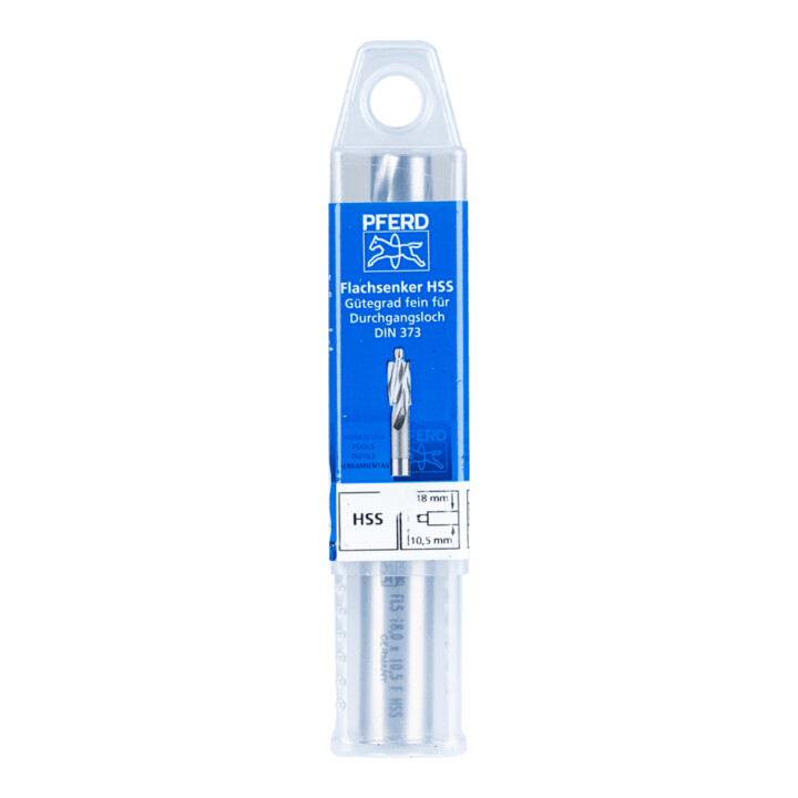 PFERD TOOLS HSS Flachsenker mit Führungszapfen DIN 373 Ø 18,0mm Schaft-Ø 12 mm fein für Durchgangsloch