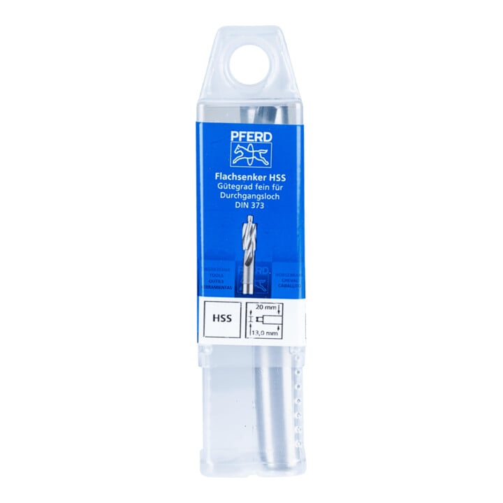 PFERD TOOLS HSS Flachsenker mit Führungszapfen DIN 373 Ø 20,0mm Schaft-Ø 12 mm fein für Durchgangsloch