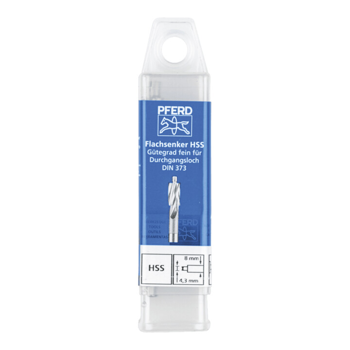 PFERD TOOLS HSS Flachsenker mit Führungszapfen DIN 373 Ø 8,0mm Schaft-Ø 5 mm fein für Durchgangsloch