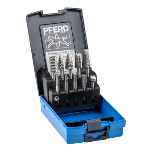 PFERD TOOLS HSS Frässtift Set 81 10-tlg. Zahnung 3 Ø 16/12/10/6mm Schaft-Ø 6mm universal mittel fein