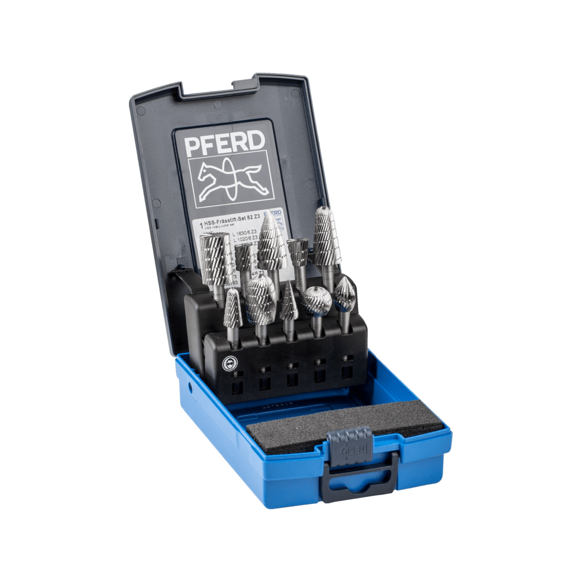 PFERD TOOLS HSS Frässtift Set 82 10-tlg. Zahnung 3 Ø 16/12/10mm Schaft-Ø 6mm universal mittel fein