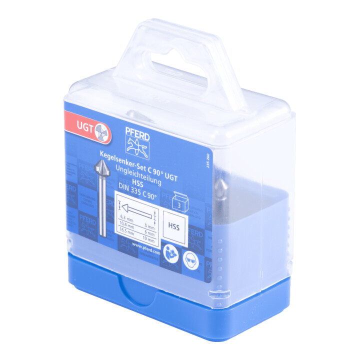PFERD TOOLS HSS-Kegelsenker-Set UGT 3-tlg. DIN 335 C 90° mit Ungleichteilung