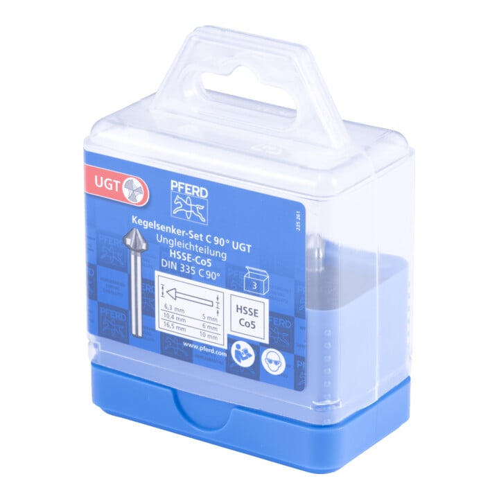 PFERD TOOLS HSSE-Kegelsenker-Set UGT 3-tlg. DIN 335 C 90° Ausführung Co5 mit Ungleichteilung