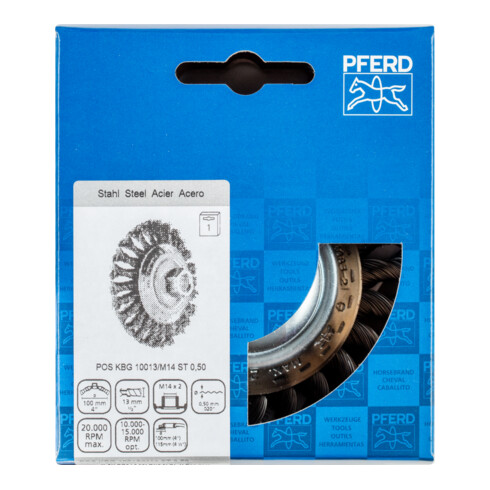 PFERD Kegelbürste mit Gewinde, gezopft POS KBG 10013/M14 INOX