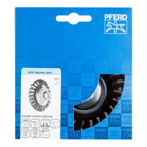 PFERD TOOLS Kegelbürste gezopft KBG Ø 115x15 mm M14 Edelstahl-Draht-Ø 0,50mm Winkelschleifer (1)