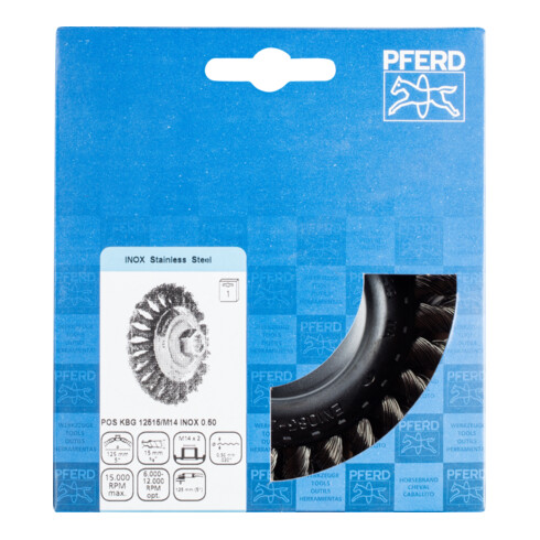 PFERD TOOLS Kegelbürste gezopft KBG Ø 125x15 mm M14 Edelstahl-Draht-Ø 0,50mm Winkelschleifer