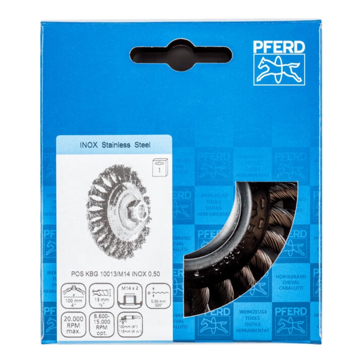 PFERD TOOLS Kegelbürste gezopft KBG Ø 100x13 mm M14 Edelstahl-Draht-Ø 0,50mm Winkelschleifer (1)