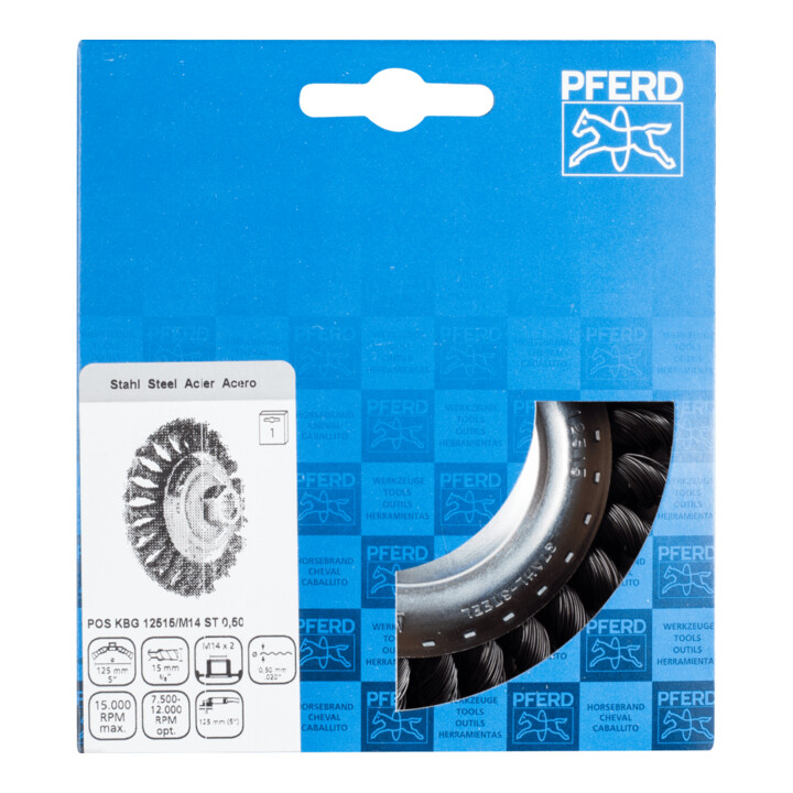 PFERD TOOLS Kegelbürste gezopft KBG Ø 125x15 mm M14 Stahl-Draht-Ø 0,50mm Winkelschleifer