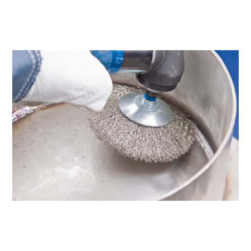PFERD TOOLS Kegelbürste ungezopft KBU Ø95x10mm Schaft-Ø6 mm Edelstahl-Draht-Ø0,30