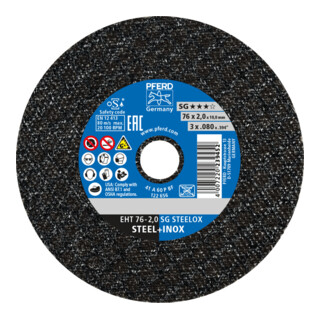 PFERD TOOLS Klein-Trennscheibe EHT 76x2,0x10mm gerade Leistungslinie SG STEELOX für Stahl/Edelstahl