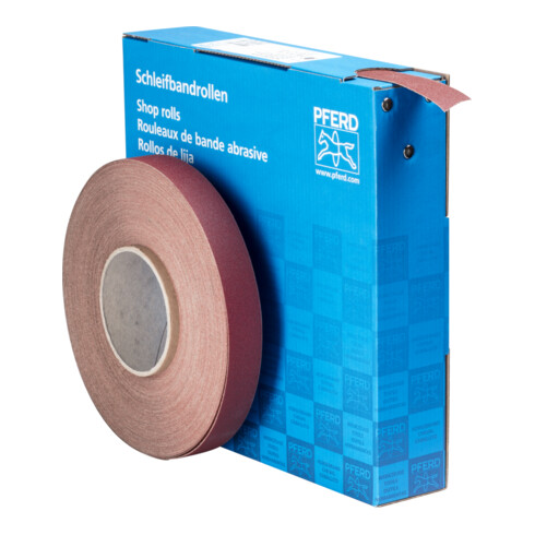 PFERD TOOLS Korund Schleifbandrolle Gewebe SBR Breite 25 mmxLänge 50m A150 für universelle Anwendung