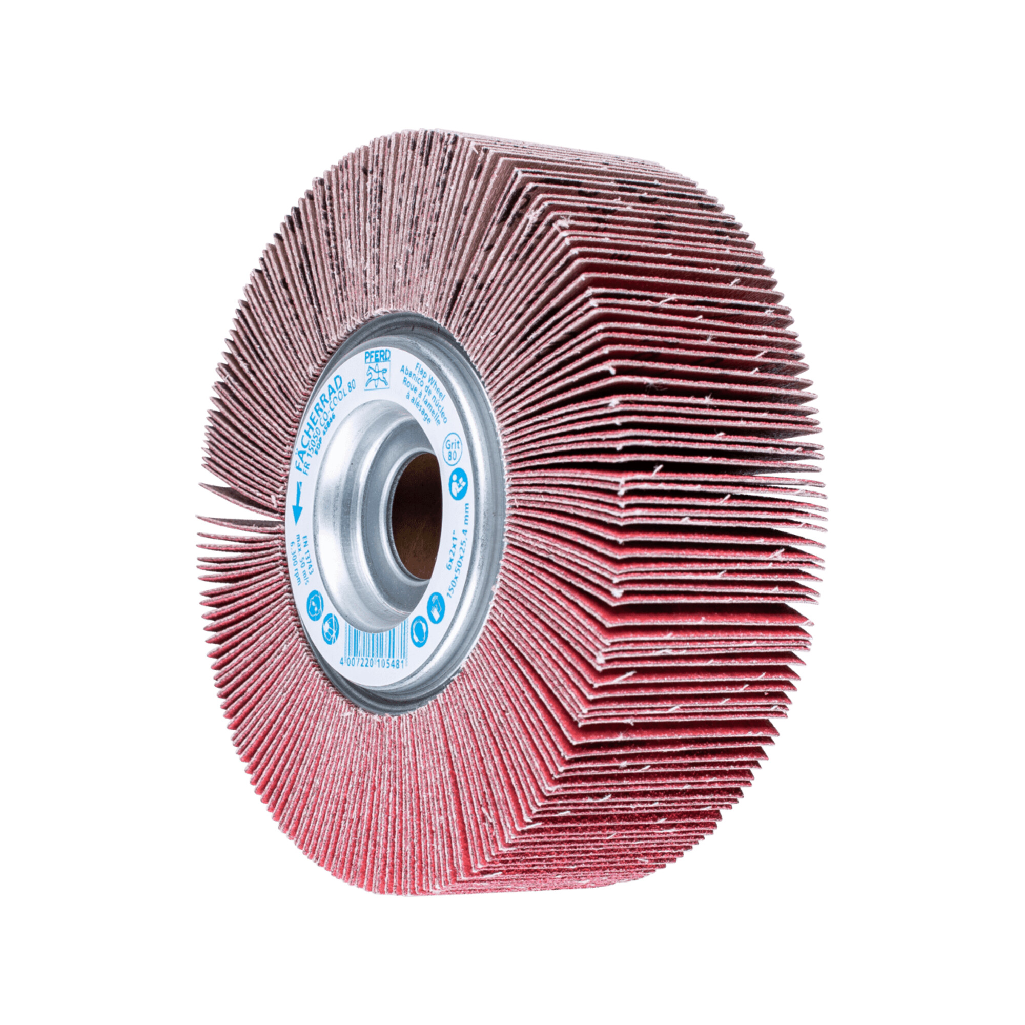 PFERD TOOLS Lamellenschleifrad FR Ø 150x50mm Bohrung Ø 25,4 mm CO-COOL80 für kühlen Schliff auf Edelstahl