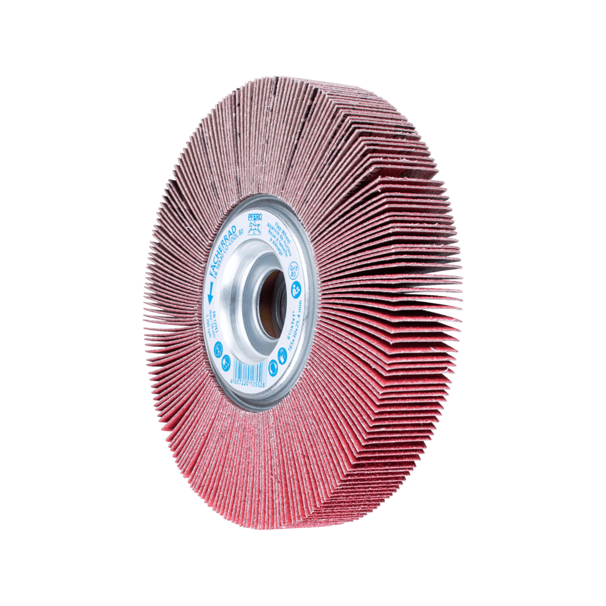 PFERD TOOLS Lamellenschleifrad FR Ø 165x30mm Bohrung Ø 25,4 mm CO-COOL80 für kühlen Schliff auf Edelstahl