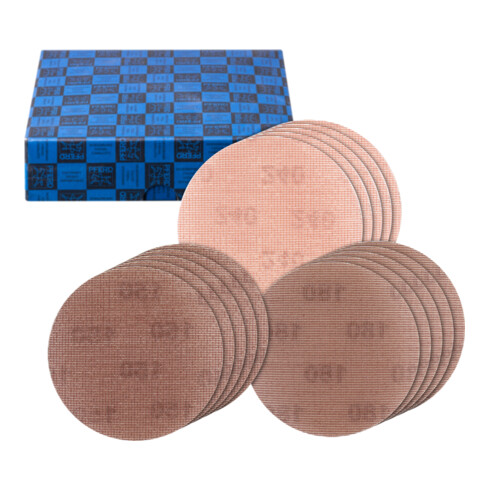 PFERD TOOLS Netz-Klettscheiben Set Fein 15-tlg. Ø 150 A150,180,240 staubarm auf Exzenterschleifer